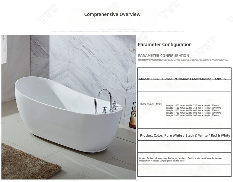 Jet Home Bathroom - Banheira de acrílico independente, oval, com